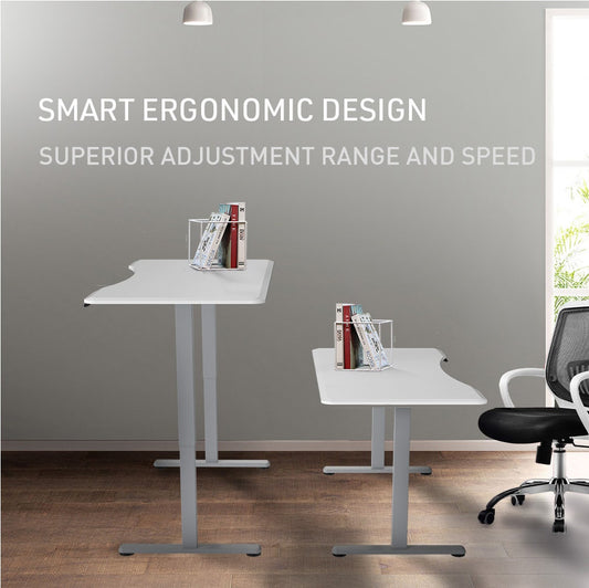 FORTIA Sit To Stand Up Standing Desk, 150x68cm, 72-118cm Electric Height Adjustable, Ergonomically Curved Edge, 50kg Rated, White/Silver Frame