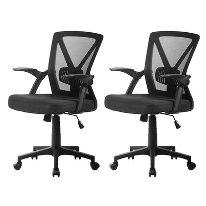 Artiss 2x Mesh Office Chair Mid Back Black