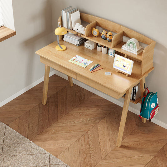 Solid Wood Study Desk with Shelf and Drawers/Rubberwood/Home Office Desk