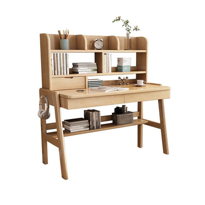 Ave Solid Wood Study Desk with Shelf and Drawers/Bookcase/Rubberwood/Pink