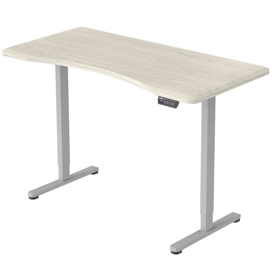 FORTIA Sit To Stand Up Standing Desk, 150x68cm, 72-118cm Electric Height Adjustable, Ergonomically Curved Edge, 50kg Rated, White Oak Style/Silver Frame