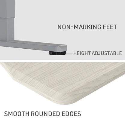 FORTIA Sit To Stand Up Standing Desk, 150x68cm, 72-118cm Electric Height Adjustable, Ergonomically Curved Edge, 50kg Rated, White Oak Style/Silver Frame