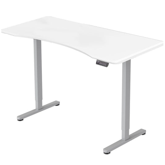 FORTIA Sit To Stand Up Standing Desk, 150x68cm, 72-118cm Electric Height Adjustable, Ergonomically Curved Edge, 50kg Rated, White/Silver Frame
