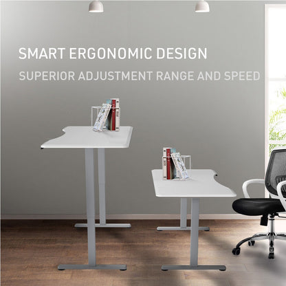 FORTIA Sit To Stand Up Standing Desk, 150x68cm, 72-118cm Electric Height Adjustable, Ergonomically Curved Edge, 50kg Rated, White/Silver Frame