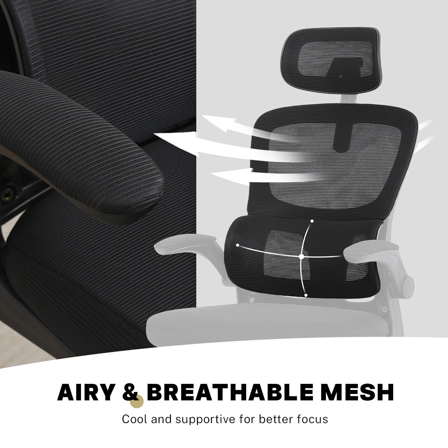 Work Office Chair - Lumber Support, Flip-up Armrest, Adjustable Headrest SITIO - Black