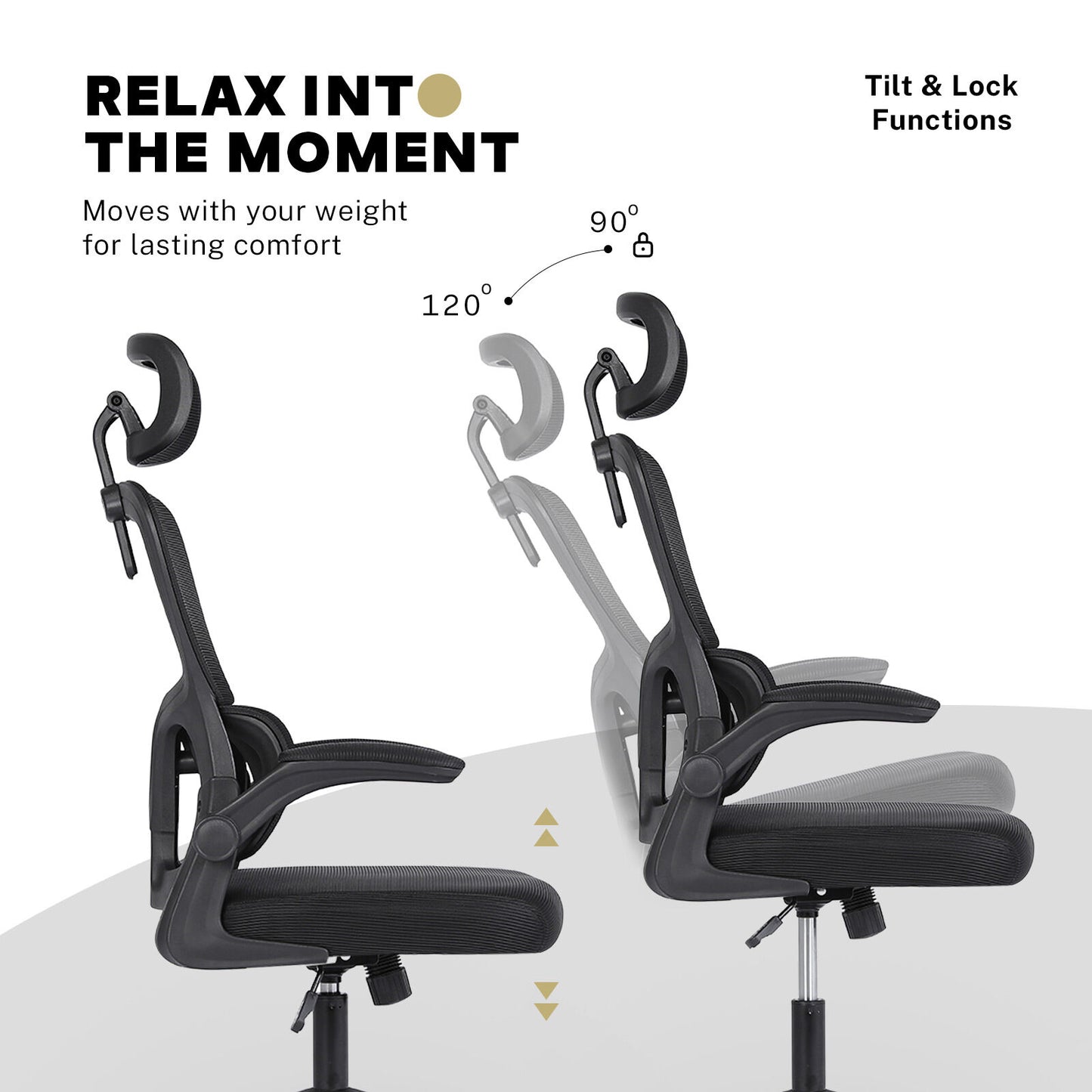 Work Office Chair - Lumber Support, Flip-up Armrest, Adjustable Headrest SITIO - Black