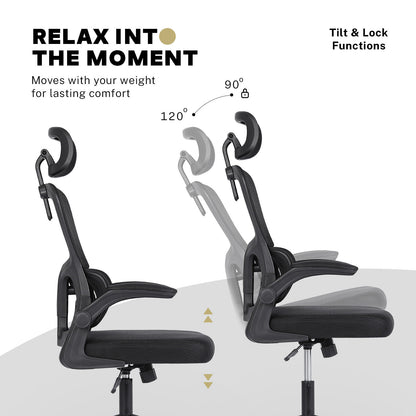 Work Office Chair - Lumber Support, Flip-up Armrest, Adjustable Headrest SITIO - Black