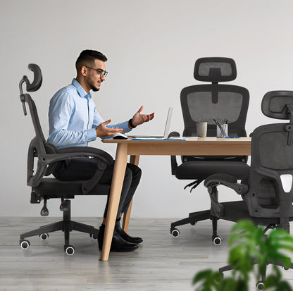 Ergonomic Reclining Office Chair - Lumbar Support, Adjustable Headrest VELTRA - BLACK