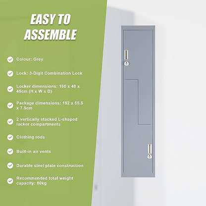 Grey Two-Door L-shaped Office Gym Shed Storage Lockers