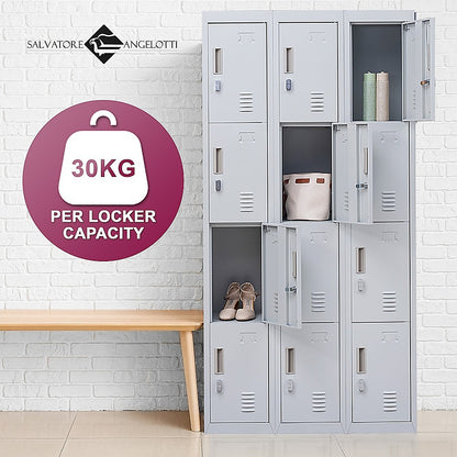 12-Door Locker for Office Gym Shed School Home Storage - Padlock-operated