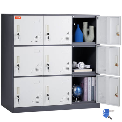 VEVOR 9 Doors Metal Storage Cabinet Employees Steel Storage Cabinet Office Gray
