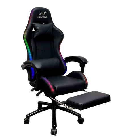 Gaming Chair With Headrest and Foot Rest LED Light - Pink White