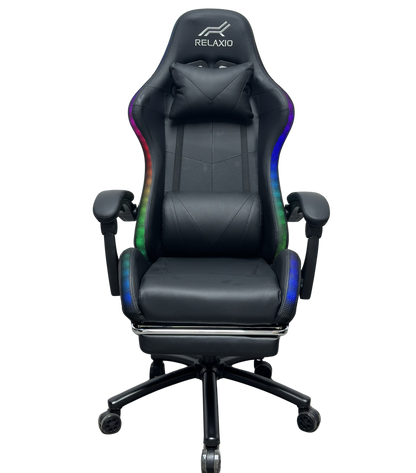 Gaming Chair With Headrest and Foot Rest LED Light - Pink White